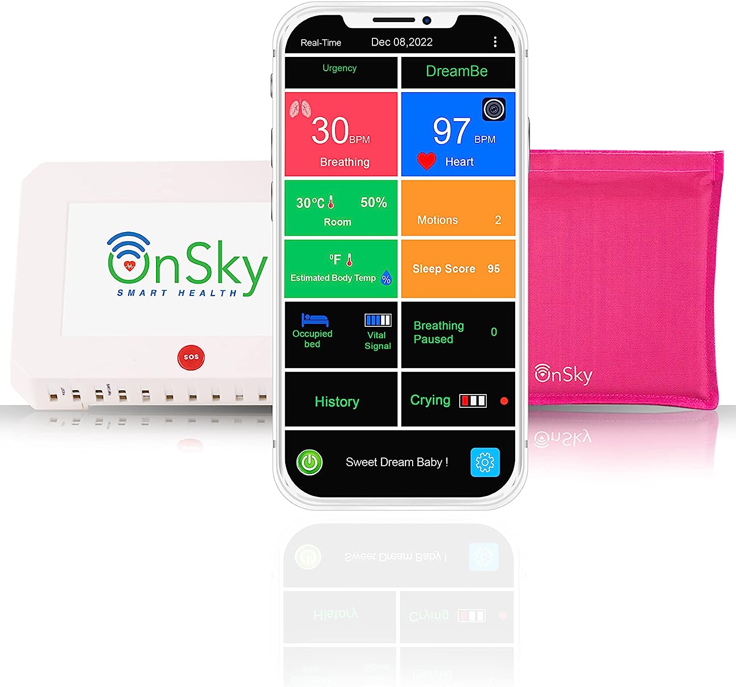 230816030038774_1 DreamBe-1 Pink by OnSky Contactless Smart Baby Breathing Monitor, Realtime Heart Rate and Sleep Tracker–Monitor Baby Anywhere, Anytime –WiFi, Motion and Crying Notifications, Room Temp -Urgency Alert - Image 1